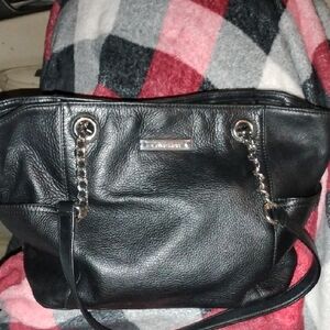 Calvin Klein Black Leather Shoulder Bag with Silver Chain Accents